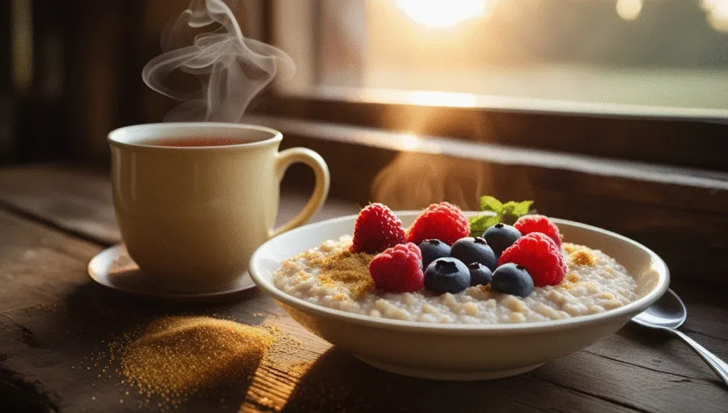 A nourishing breakfast of porridge and tea – a gentle and energy-boosting start to the MS day.