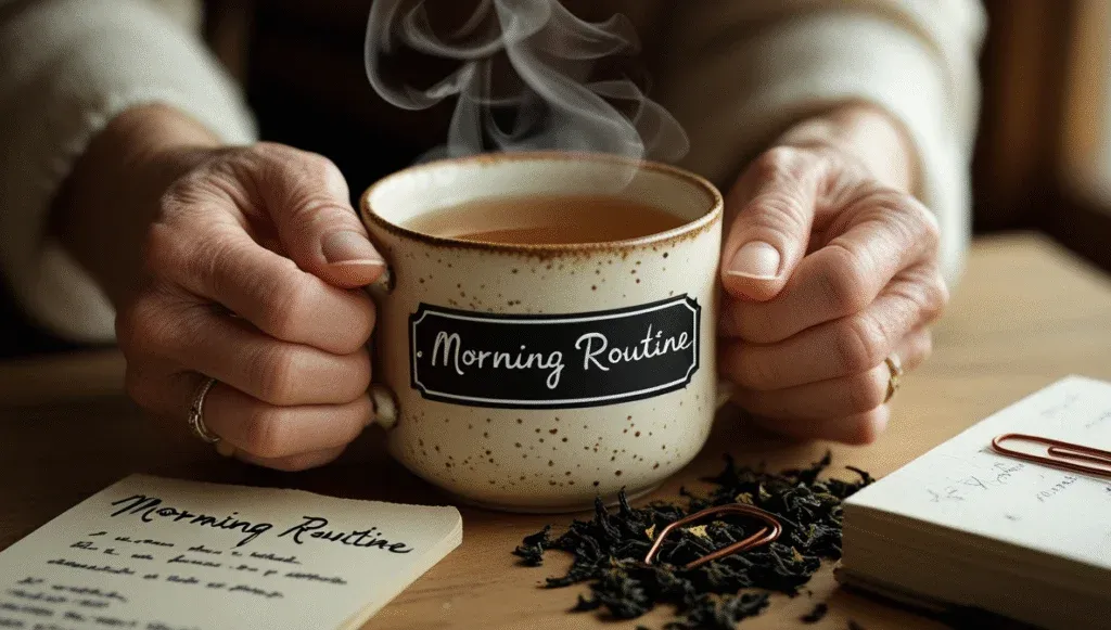 Repetitive morning rituals like making tea help create a sense of stability in MS life.